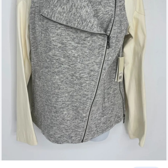 NWT Truth And Pride Gray Knit Cream Leather Moto vintage Jacket Women's - Picture 3 of 5